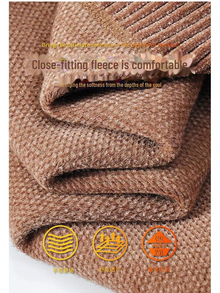 Men's Chenille Embroidered Thick Plush Half-Turtleneck Fleece Sweater