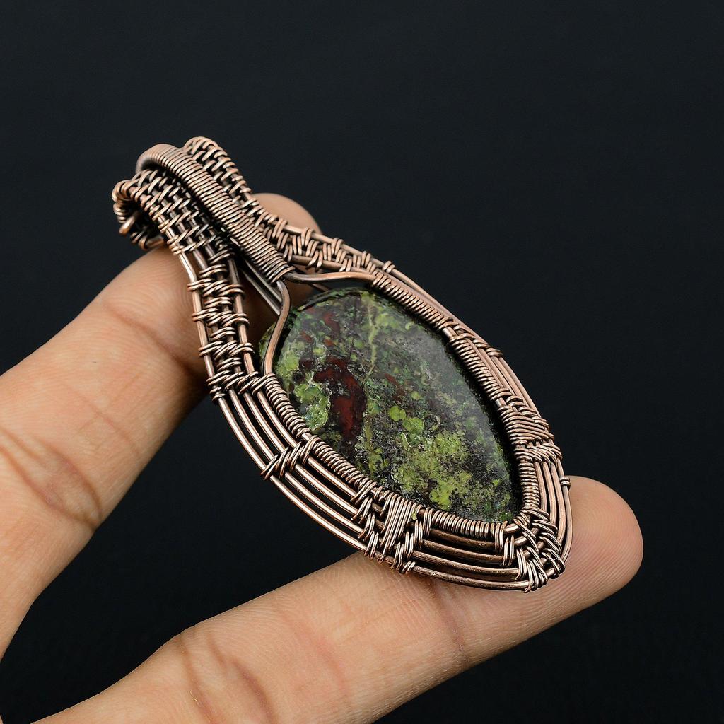 Dragon Blood Jasper Pendant, 999 Copper Wire Wrapped Gemstone Jewelry, Handmade Pendant, For Thanksgiving