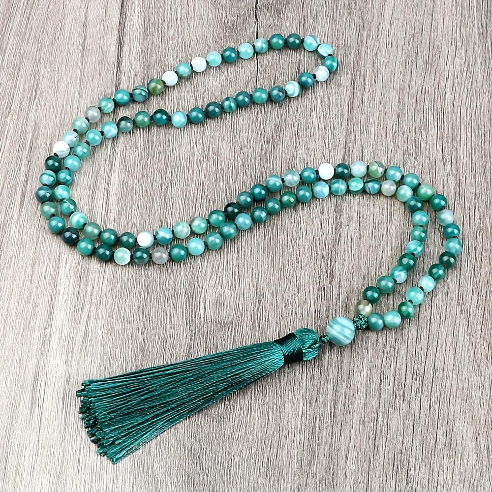 Handcrafted Bohemian Mala Chakra Beads Necklace with Tassel Stretchable Sweater Chain in Vibrant Colors for Meditation, Yoga - Jewelry