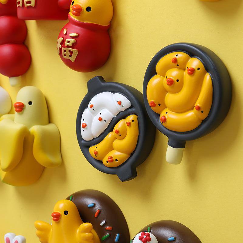 Yellow Duck Refrigerator Sticker Cartoon Cute Refrigerator Decoration Magnet Po Wall Toy Gift Cultural and Creative Products