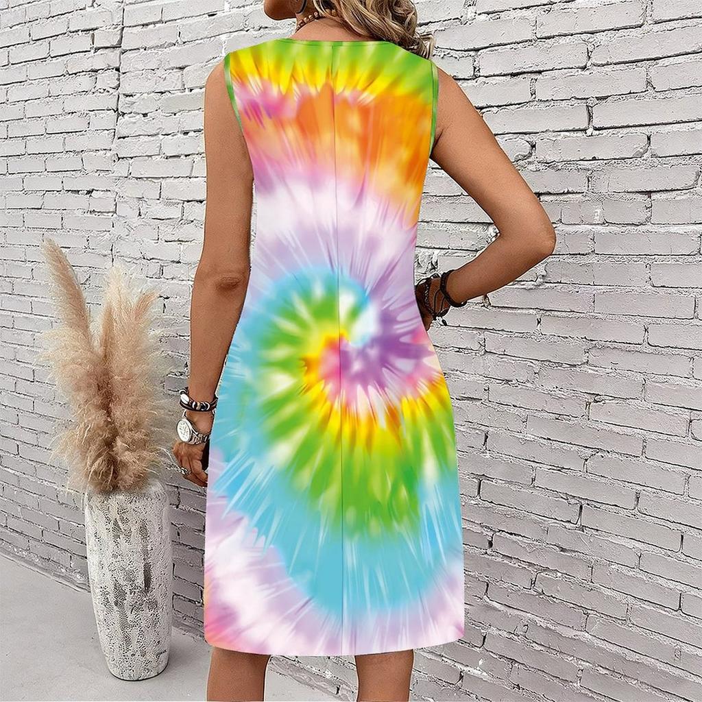 Plus Size V Neck Sleeveless Dress Deep Forest Brook Ink Painting Print For Wilderness Walking Trip