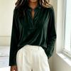 Women's Color Velvet V-Neck Loose Fit Casual Top for Fall Winter