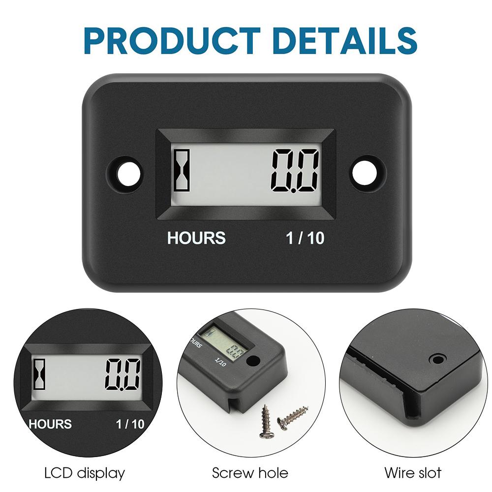 Motorcycle Gauges Engine Timer Working Hour Meter Waterproof Lcd Display Digital Time Gause for Atv Boat Moto Instruments