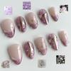 24PCS Purple Cat Eye French Fake Nails Aurora Golden Star Pattern Almond Press On Nails Full Cover Fashion 3D Ripple False Nails