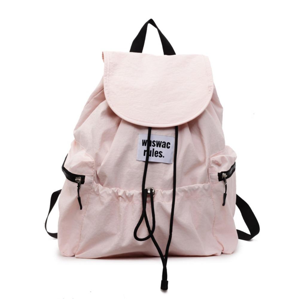 Solid Color Ruched Shoulder Bags Nylon Student Schoolbag Simple Drawsting Backpacks  Outdoor