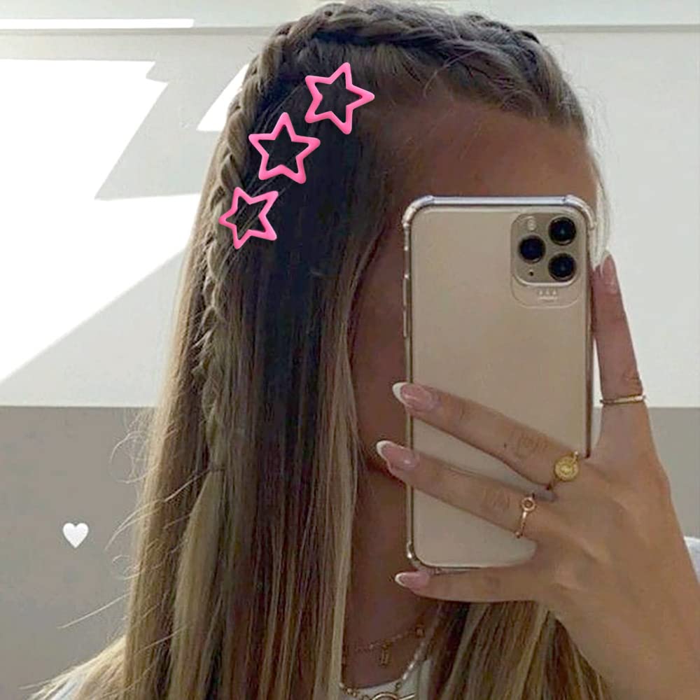 10pcs Pink Star Hair Clips for Girls Cute Small Hair Clips for Women Kawaii Pentagram Snap Clip Star Clips for Hair Barrettes Metal Hairclip Hollow