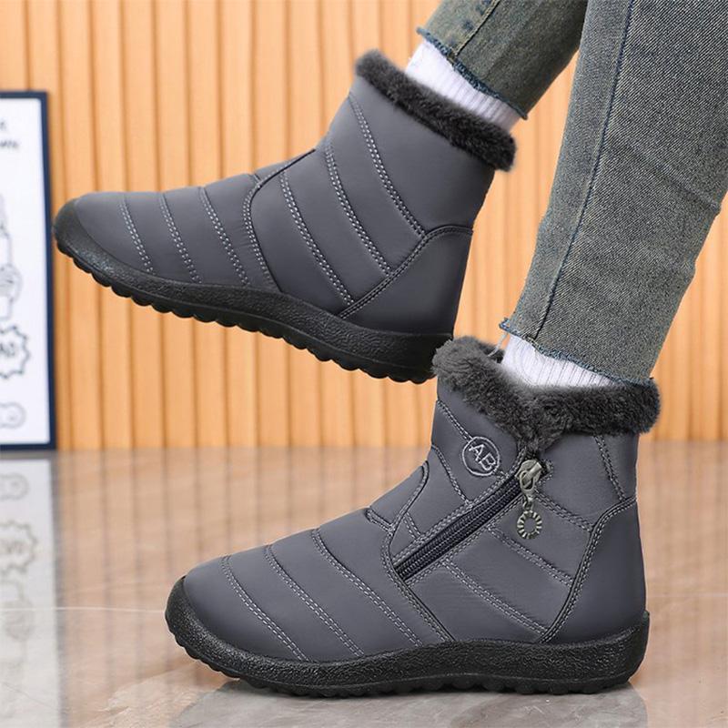 Fashion Retro Plus Size Snow Boots for Women Zipper Up Faux Fur Snow Boots Woman Winter Letter Embroidery Warm Plush Booties Ladies