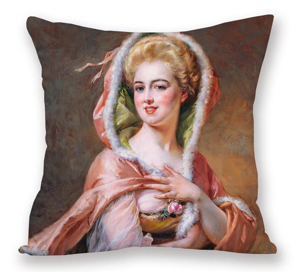 European Royal Woman Beauty Portrait Painting Cushion Covers Decorative Pillow Case For Sofa 45X45cm