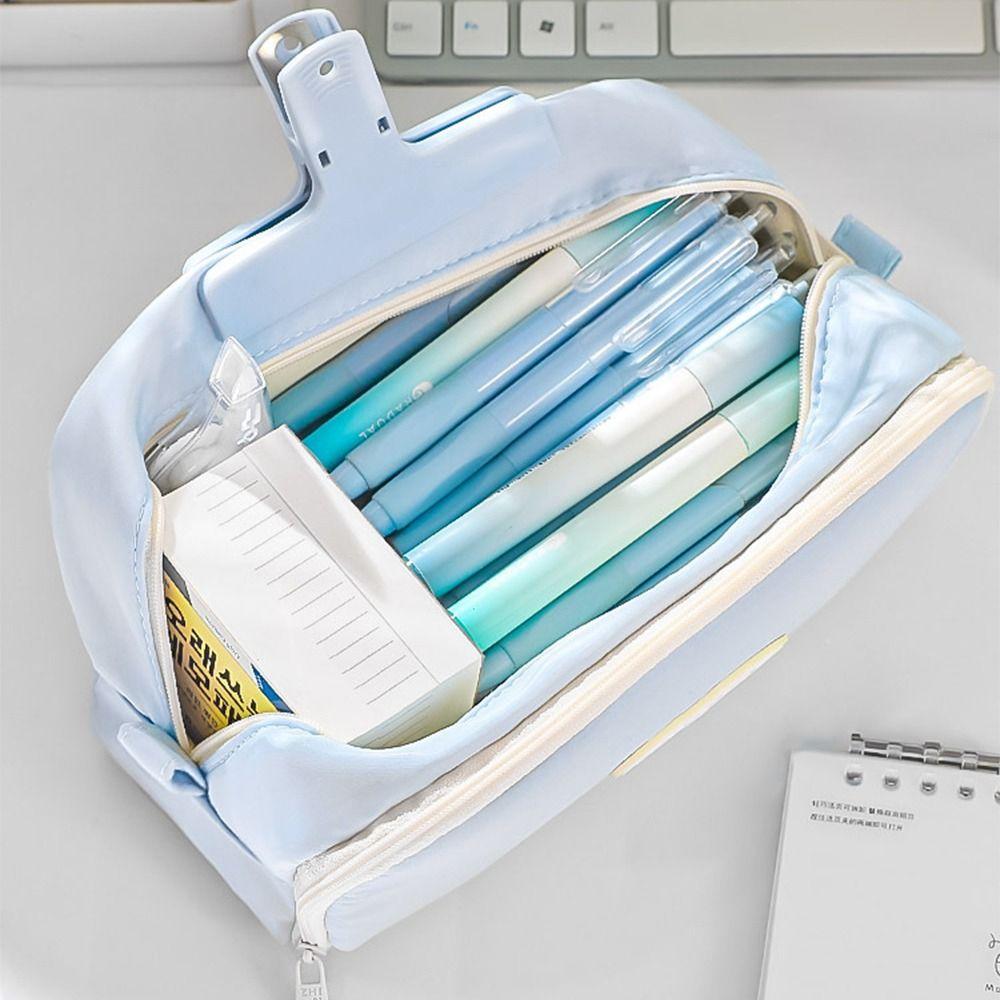 Large Capacity Pencil Case Double Layered Pencil Box Portable Stationery Storage Bag School Office