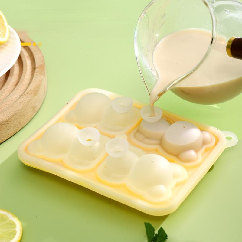 4 Grid 3D Little Teddy Bear Shape Ice Cube Silicone Mold Little Bear Ice Block Mold Household Ice Cream Ice Box Ice Mold