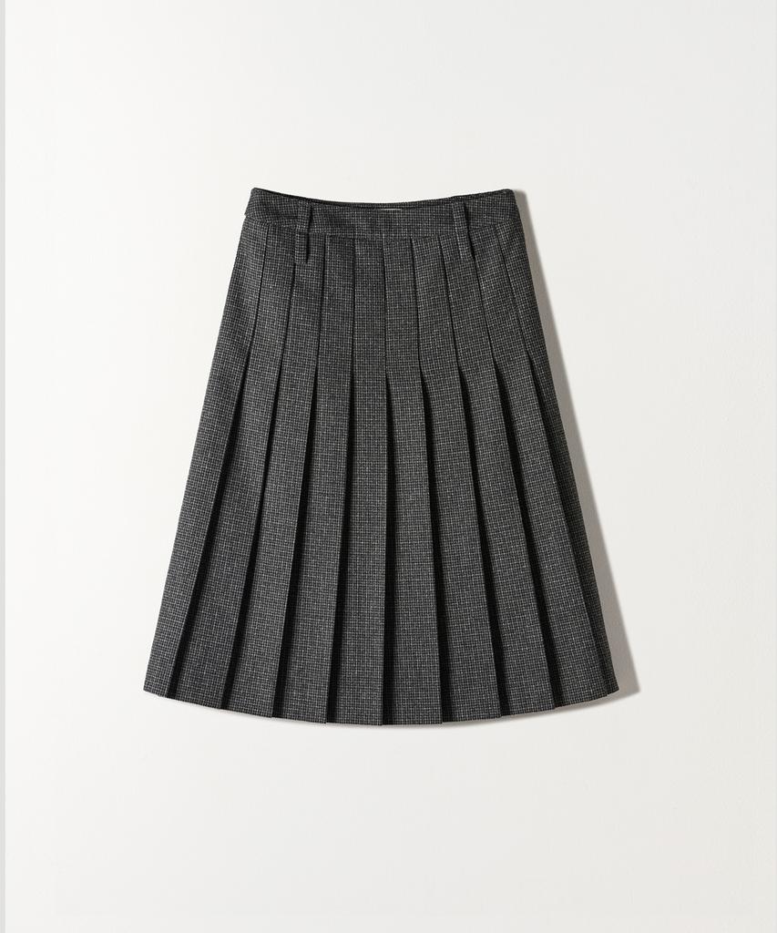 Tudument Check Pleated Midi Skirt Charcoal