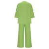 Women's Casual Cotton And Linen Set With Three Quarter Sleeves, Top And Wide Leg Pants, Two-piece Set