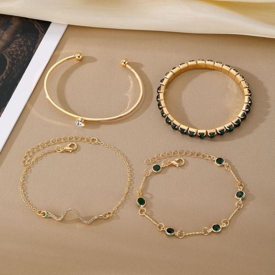4Pcs/Set Women Bracelet Bangle Hypoallergenic Adjustable Faux Gemstone Rhinestone Snake Bracelet Golden Bangle Fashion Jewelry