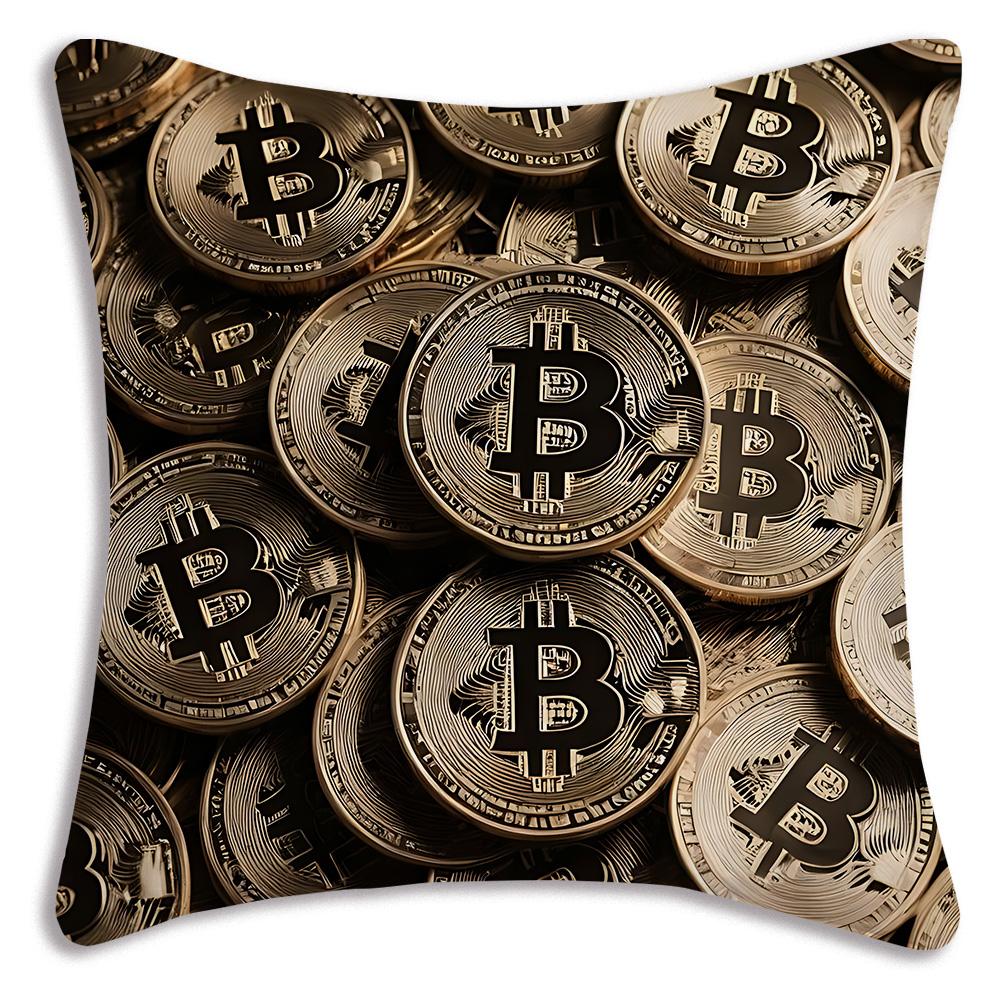 Cool Popular B-BitcoinS Pillow Covers Cartoon Sofa Decorative Home Double-sided Printing Short Plush Cute Cushion Cover