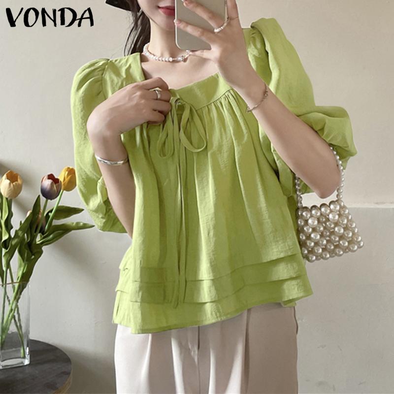 

VONDA Летняя женская блузка с квадратным вырезом и пышными рукавами