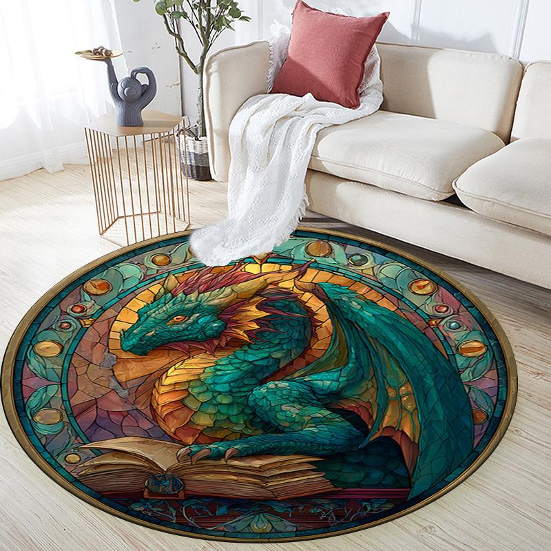 Dragon Round Area Rug,Carpet Rug for Living Room Bedroom Sofa Playroom Decor,Non-slip Floor Mat