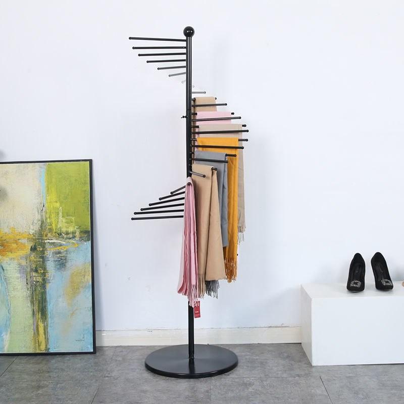 Multifunctional Clothing Store Floor Display Shelf Large Capacity Spiral Iron Scarf Rack Clothing Bag Display Stand
