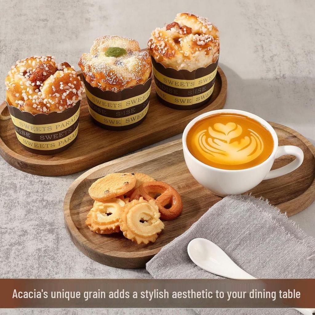 Japanese Acacia Wood Tray: Rectangular Plate, Fruit/Snack Dish, Oval Breadboard, Teacup Saucer