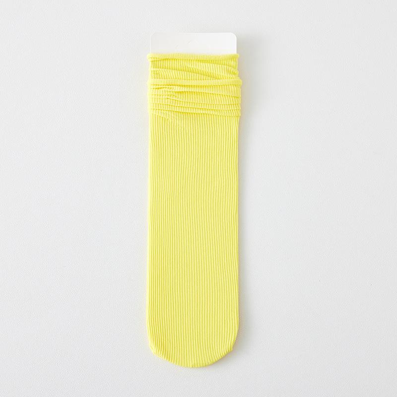 Female Spring and Summer Thin Pure Color All Build in The Tube Stack Socks