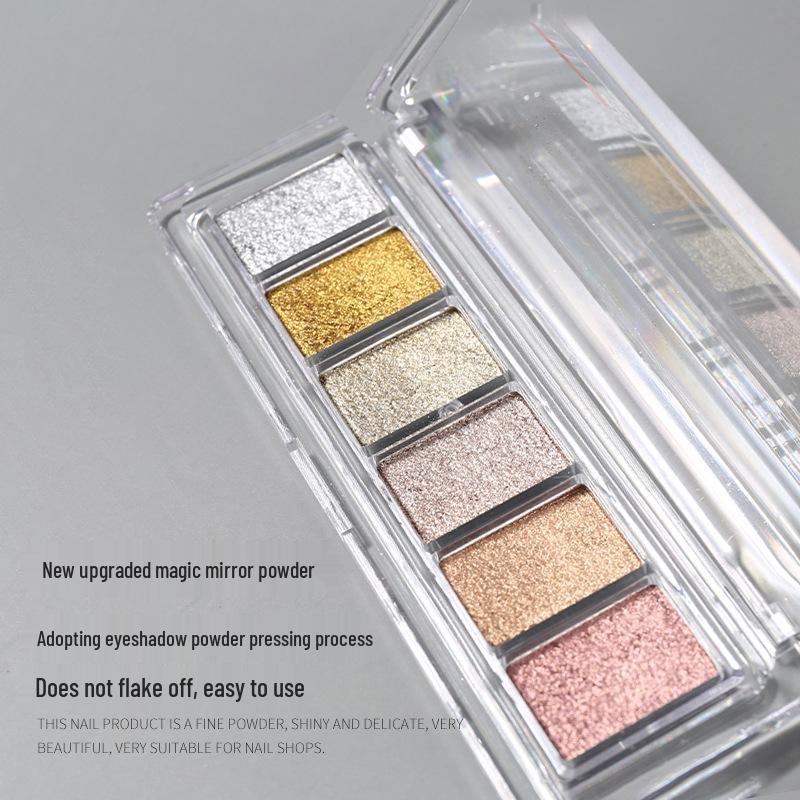 Solid Magic Mirror Powder: 6-Color Nail Salon Bright Eyeshadow Palette - Mermaid Fairy Aurora Outlining Powder