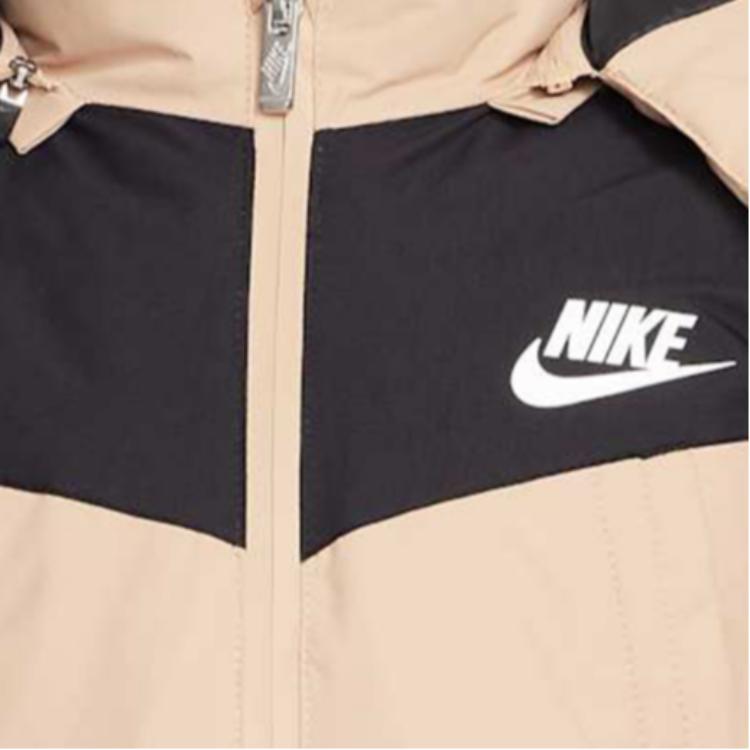 Nike Comfortable Color Block Hooded Duck Down Mid-Length Jacket Kids outerwear Khaki HV7185-200