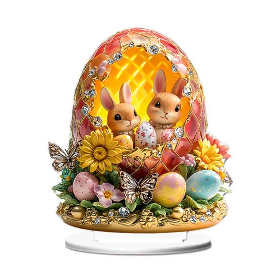 Ostern Tischschild 2D Flach Acryl Hase Ei Etagenständer Ornamente Frühling Indoor Tischaufsatz für Schreibtisch Regal Heimdeko