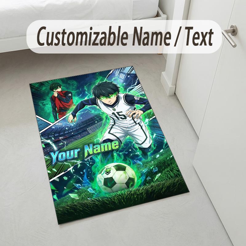 Personalized Crystal Velvet Carpet,Blue Lock Custom Printed Name, Plush Area Rug For Home Indoor Decor