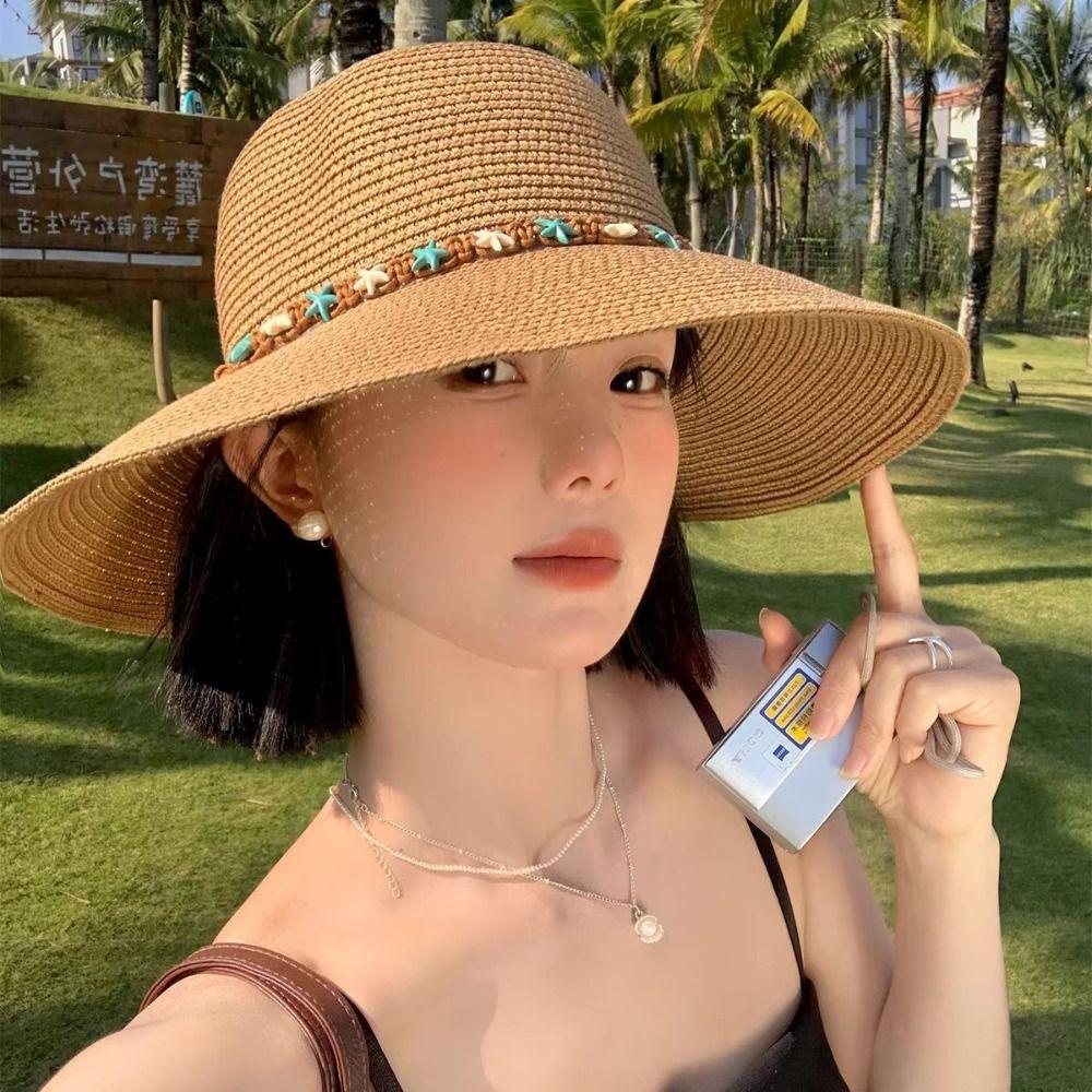 Wide Brim Woven Hat Sun Protection Sunshade Hat New Sun Cap  Seaside Beach
