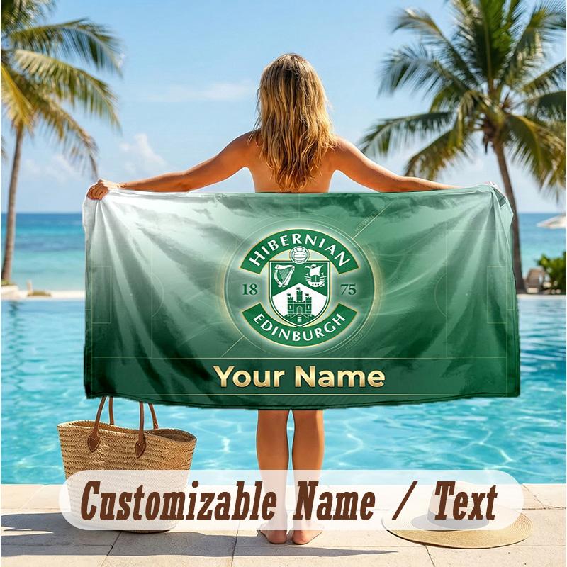 Custom Text Beach Towel, Soft Absorbent Swimming Multi-use TowelHibernian FC