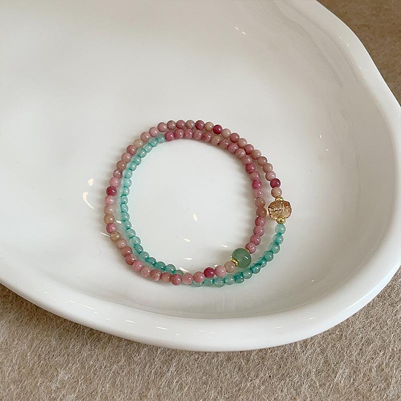 Color Matching Natural Stone Beaded Double-Layer Stacked Elastic Bracelet Women'S Retro Light Luxury Elegant Personalized Versatile Bracelet Jewelry