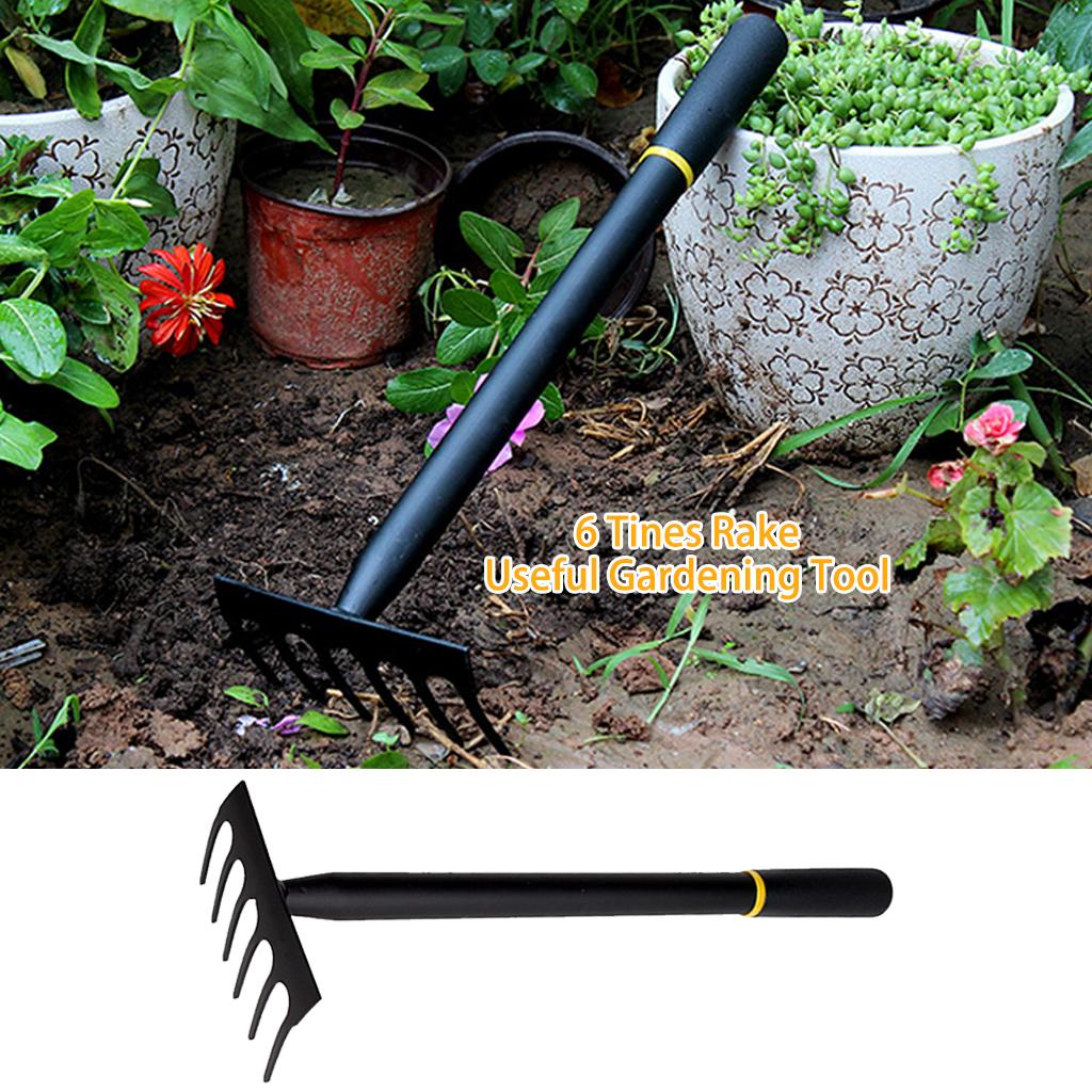 6 Tines Metal Garden Cultivator Rake Small Tiller Tools Garden Tool Set Garden Hand Rake Manganese Steel Rake