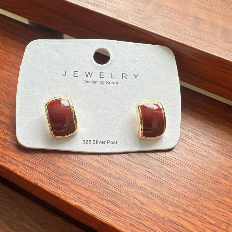 Exquisite Geometry Arc C Shaped Square Stud Earrings Women Simple Coffee Color Enamel Glaze Curved Ear Jewelry Christmas Gift