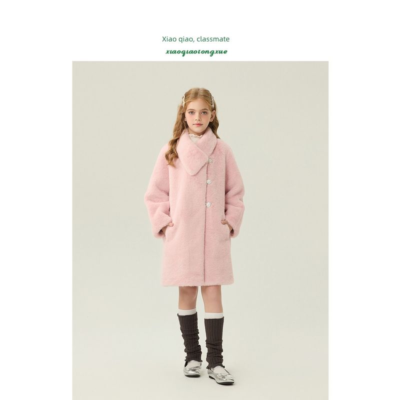 Children's Fur Coat 2025 Autumn and Winter New Style Girls' Medium and Large Faux Mink Fur Coat for Little Girls, Mid-Length