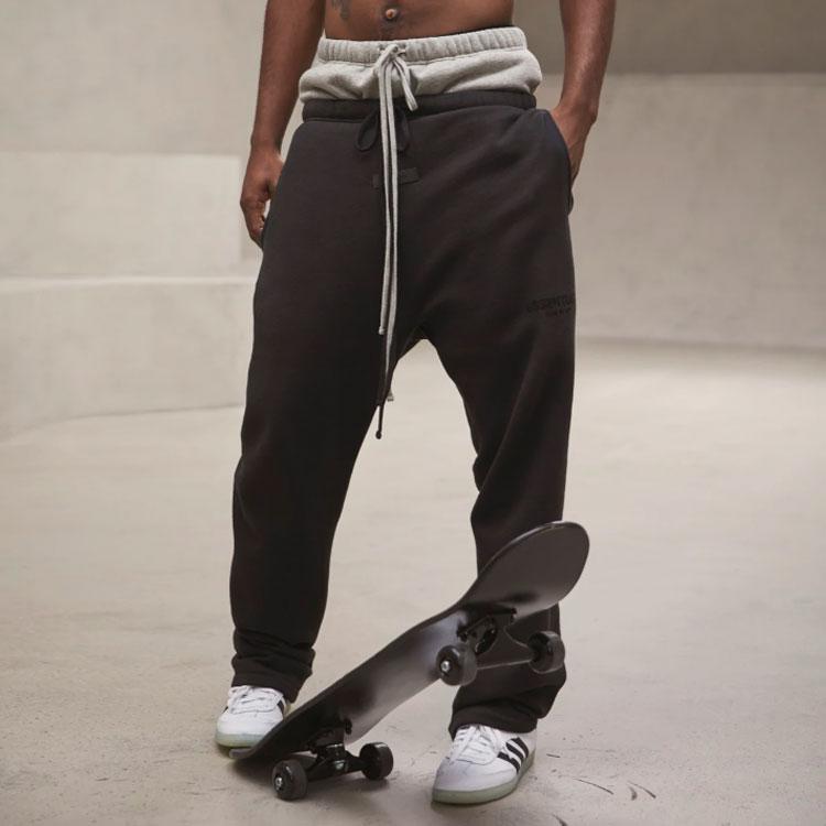 Fear Of God Essentials SS22 Velvet Logo Embossed Sweatpants Knit Joggers Unisex Bottoms Black FOG-SS22-465