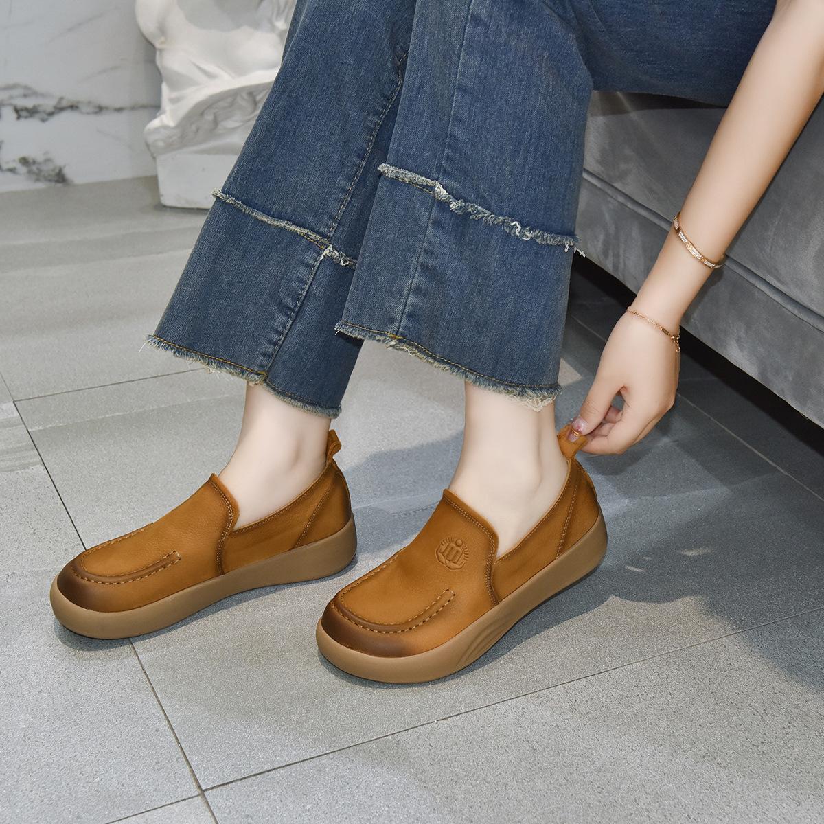 

Круглые мокасины женские туфли 2024 удобные туфли на плоской подошве с одной педалью матовые мокасины из коровьей кожи для ленивой обуви 41