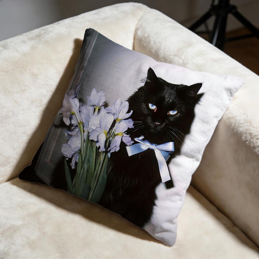 Black Cat Cushion Cover Soft Decorative Pillow Case Suitable for Bedroom Sofa Car Travel Use