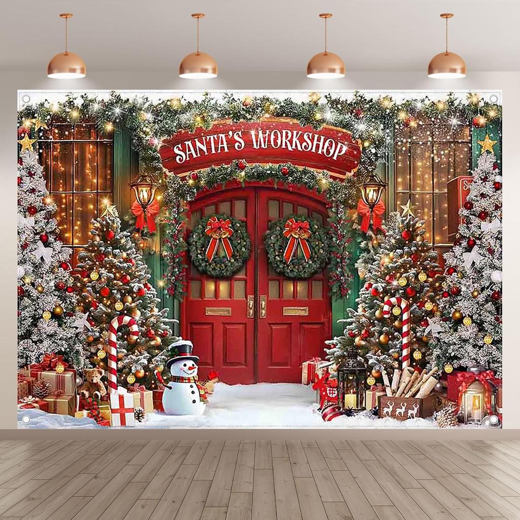 7x5ft Fabric Christmas Santa's Workshop Photography Backdrop