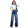Retro blue embroidered straight jeans women's high waist summer new American loose mopping wide-leg pants