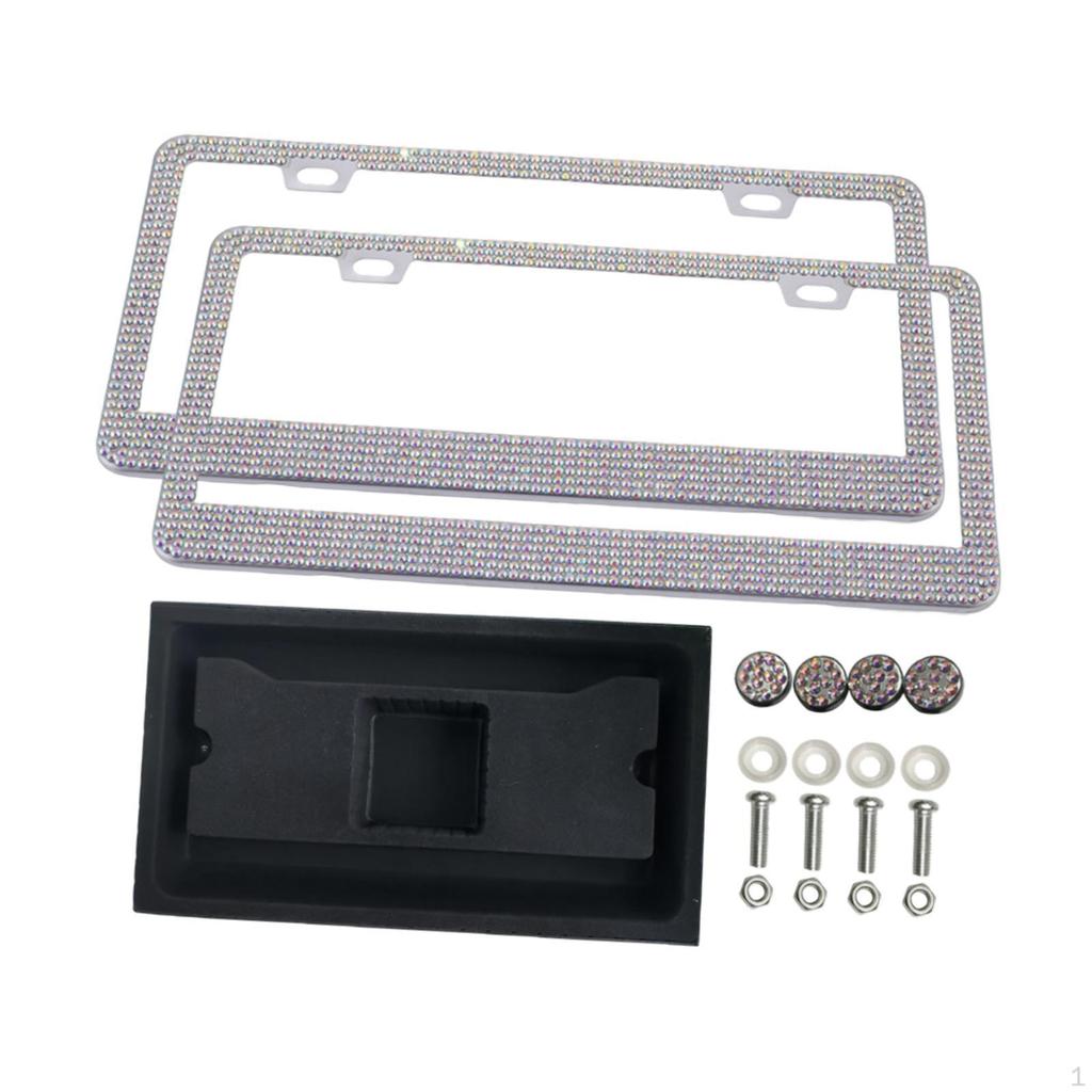 2 Pack Car License Plate Frame for Women in Stainless Steel with Rhinestones