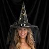 Atmungsaktives Hexenkostüm Gotischer Hut für Damen, 15 Zoll Zauberer Cosplay Oxford-Stoff Spitzes Zubehör Halloween-Kostüm, Party, Maskerade, Karneval,