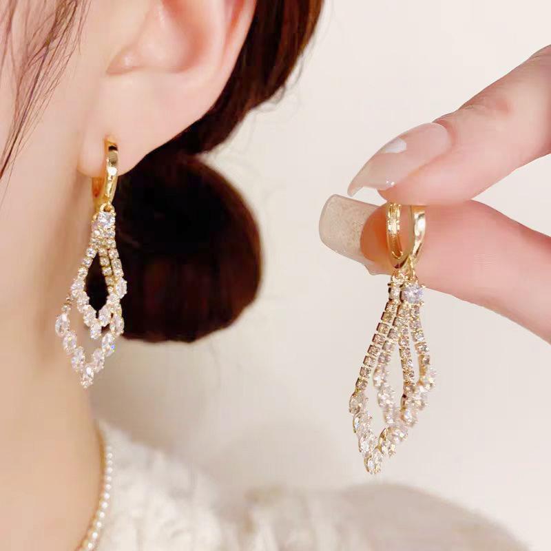 Exquisite Zircon Rhombus Geometric Pendant Earrings For Women Fashion Personalized Daily Accessory Party Jewelry Birthday Gifts