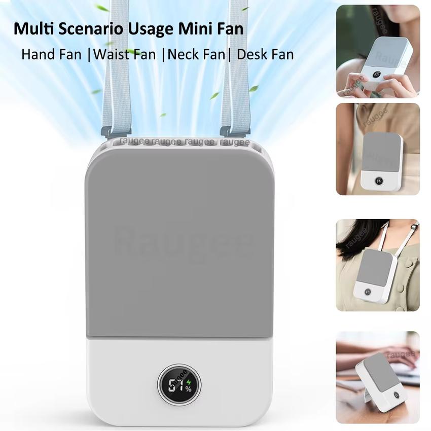 Portable Waist Fan 2000mAh Outdoor Mini Hanging Neck Fan with 3 Gear Strong Wind Rechargeable Portable Waist Clip Fan Air Cooler