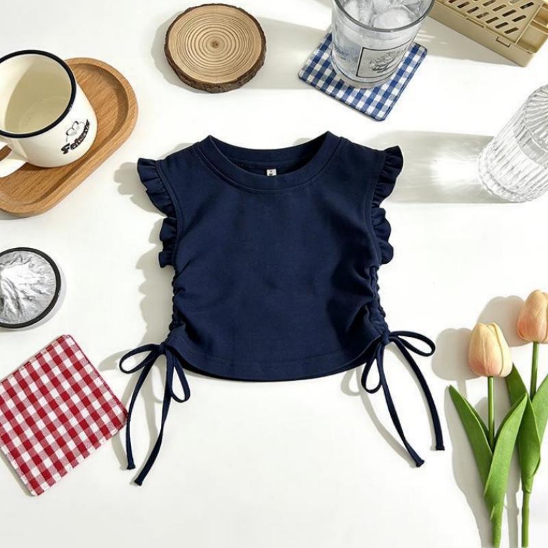 Summer Short-sleeve Tops Girls' Clothes Korean Version Basic and Simple T-shirt Children's Clothing Solid Color Sleeveless Top