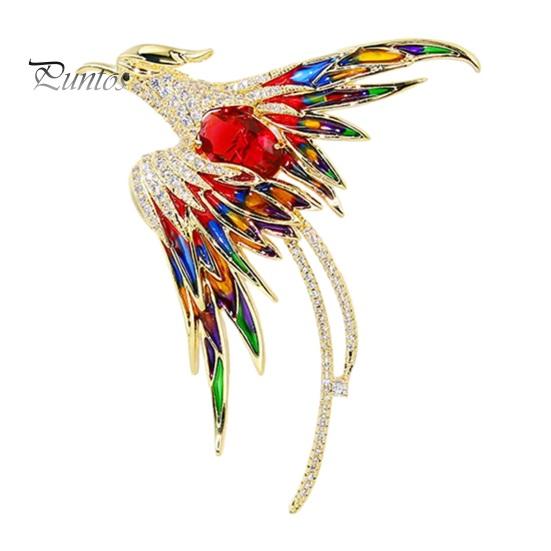 

Красочные горный хрусталь Брошь Феникс Ручная работа Эмалированная булавка на лацкане Китайский стиль Птица Животное Значок в форме костюма Шляпа Сумка Украшение Аксессуары красный