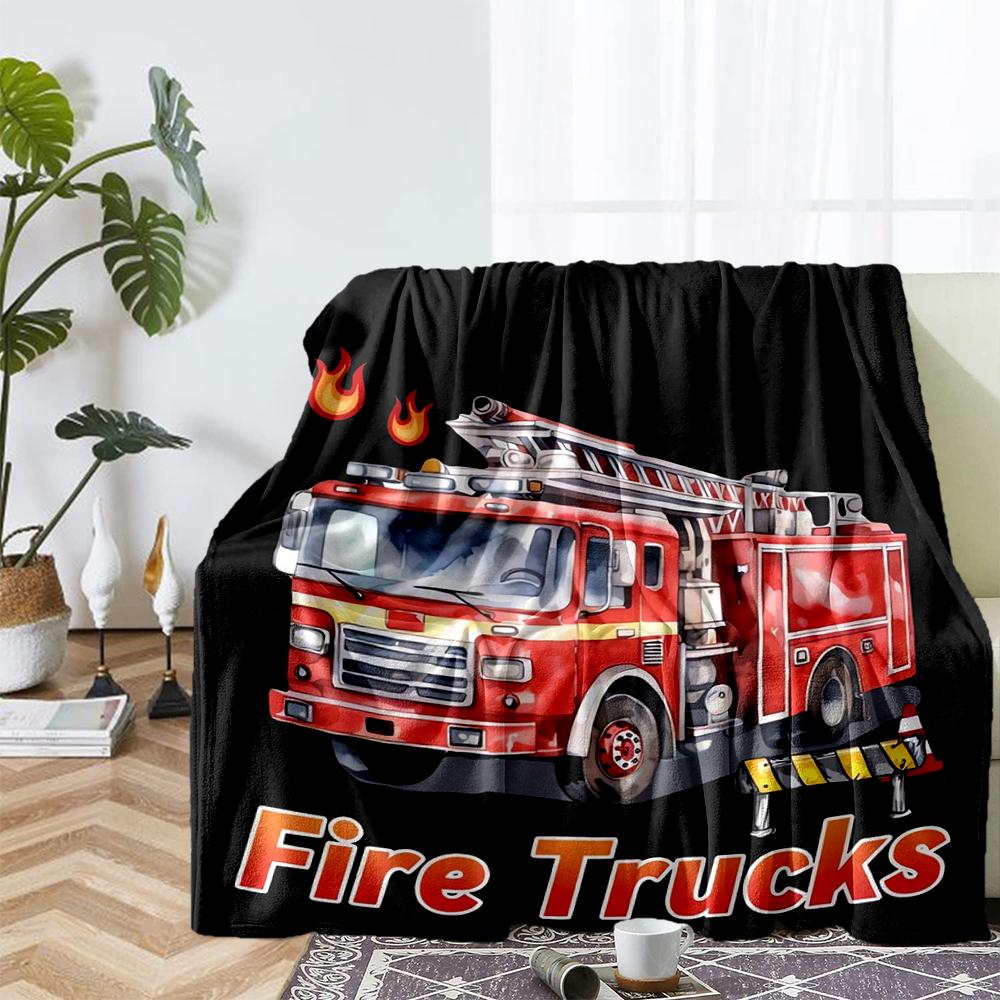 fire truck Theme Printed Blanket - Perfect for Couch, Bed, Travel & Outdoor Use | Machine Washable, Cozy & Durable.