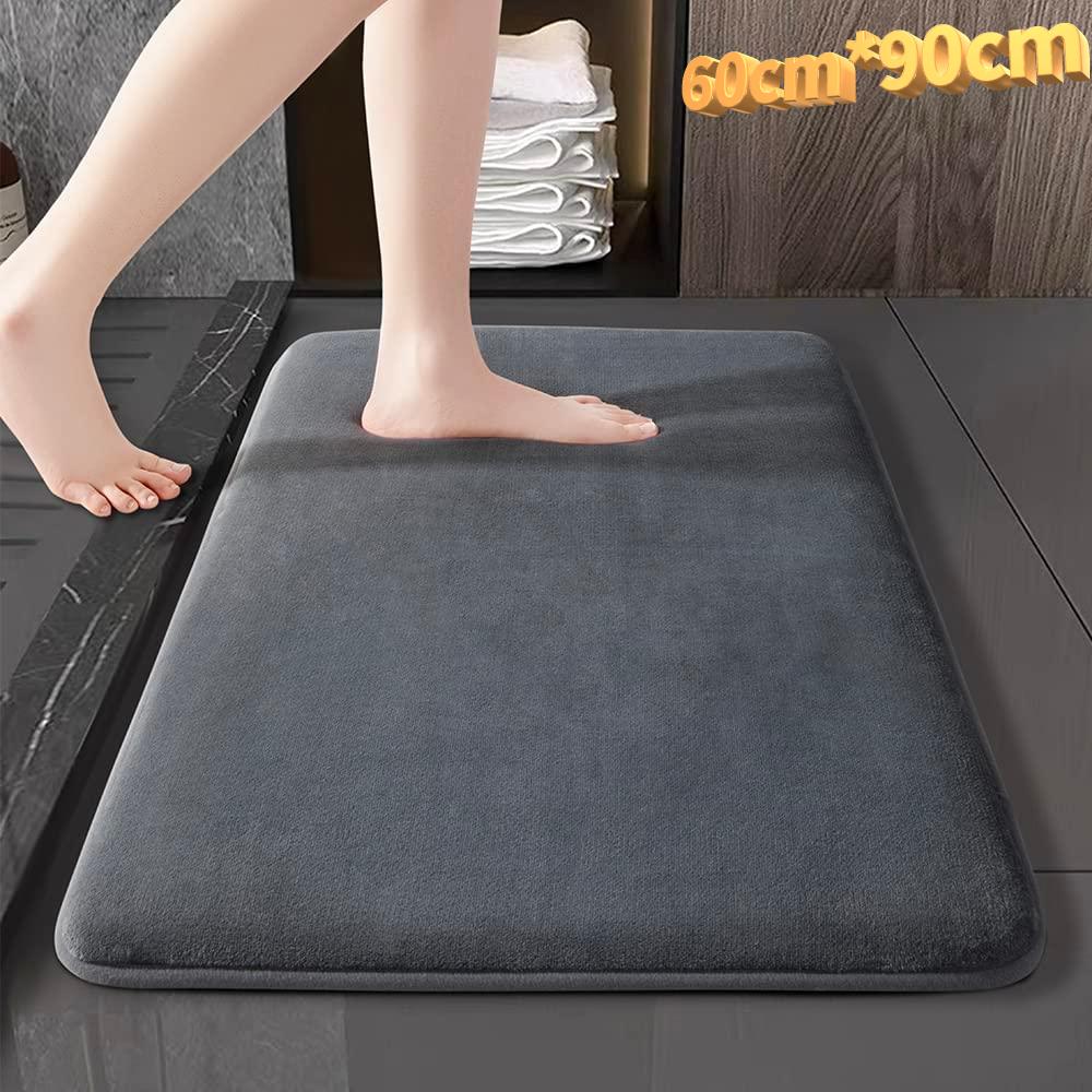 

Потовщений однотонний фланелевий килимок для ванної кімнати Нековзкі килими в умивальнику Бічна підлога ванни Килимок для душової кімнати Придверний килимок Memory Foam 3D Pad 60cm*90cm темно-сірий