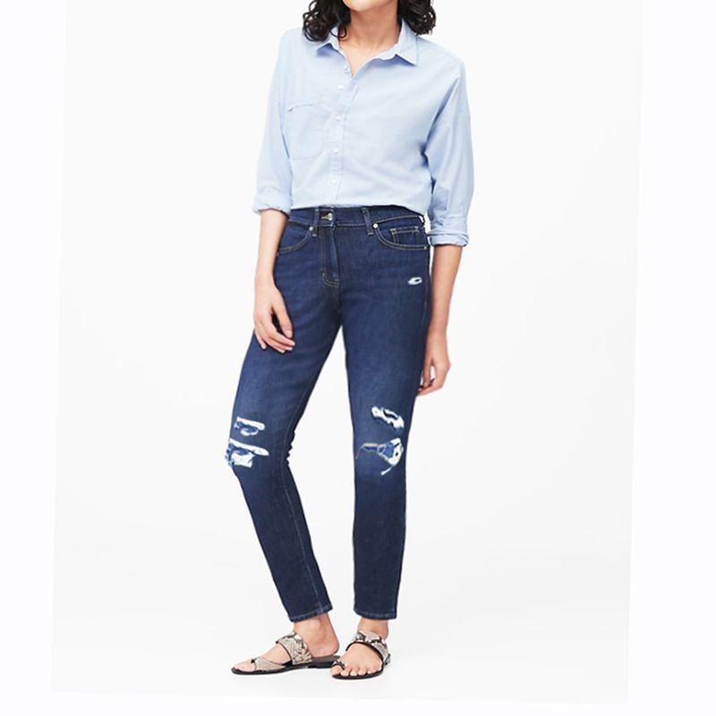 

Clearance 45.00 Kg-70.00 kg Navy Home European Sheet Hole & Patch Silm Street Shooting Straight-Leg Denim Boyfriend Pants C product old hole patch straight pants D63 US0