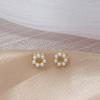 925 Silver Needle Pearl Hollow Round Stud Earrings Japan and Korea New Small Exquisite Earrings Internet Celebrity Trend Versatile Earrings