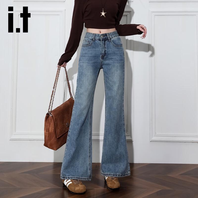 izzue it Women's High-Waisted Slim Fit Flared Denim Jeans