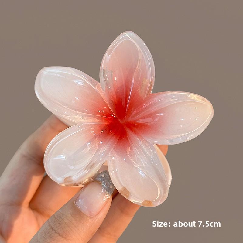 Agrafă de păr rechin cu flori de frangipani pentru părul pe jumătate legat în stil de plajă elegant